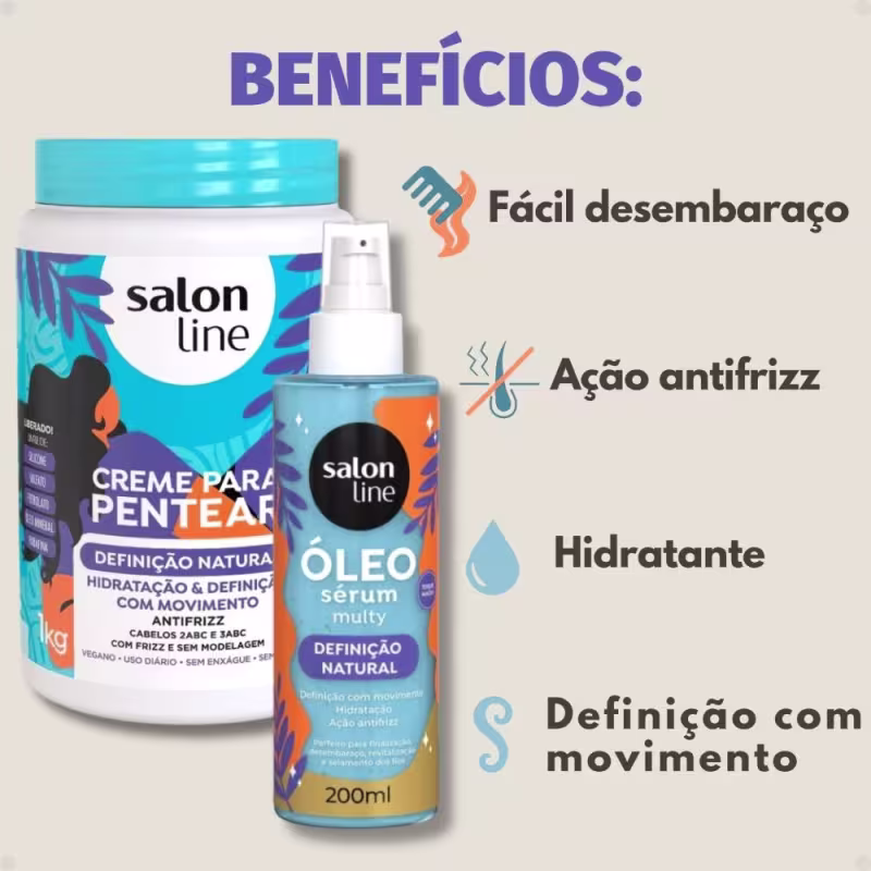 Kit Salon Line Definição Natural: 1 Creme de Pentear 1kg e 1 Óleo Sérum 200ml