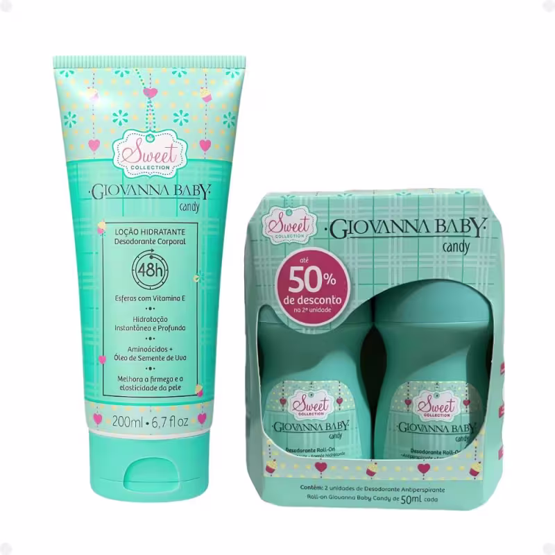 Kit Giovanna Baby Candy: 2 Desodorantes Roll-on e 1 Loção Hidratante