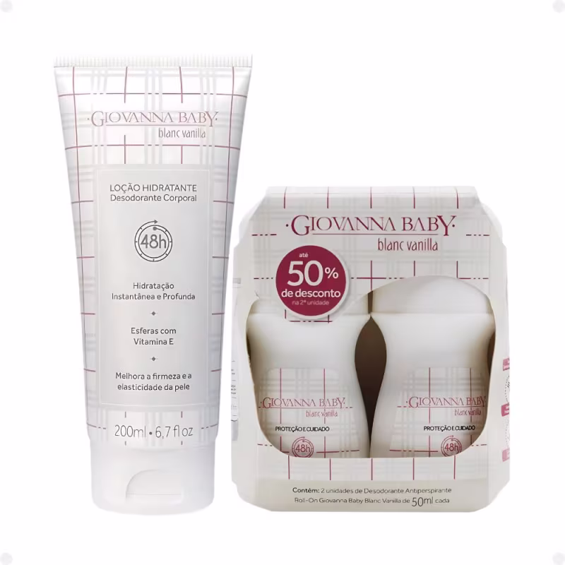 Kit Giovanna Baby Blanc Vanilla: 2 Desodorantes Roll-on e 1 Loção Hidratante