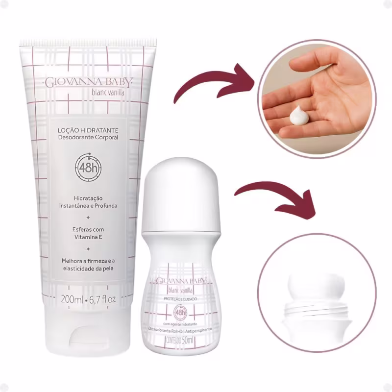 Kit Giovanna Baby Blanc Vanilla: 2 Desodorantes Roll-on e 1 Loção Hidratante