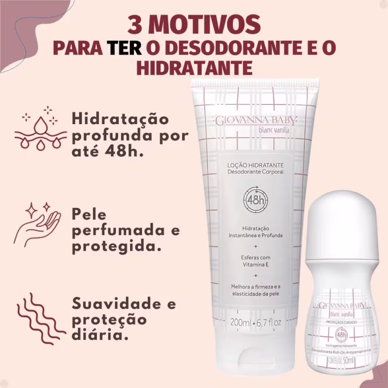 Kit Giovanna Baby Blanc Vanilla: 2 Desodorantes Roll-on e 1 Loção Hidratante