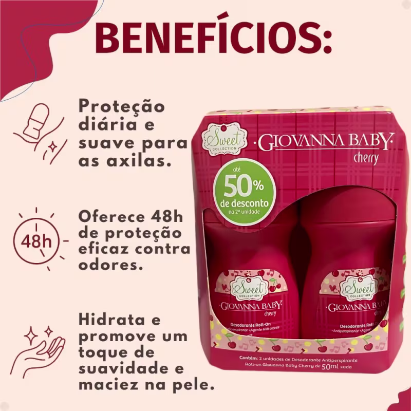Kit Giovanna Baby: 6 Desodorantes Roll-On Cherry