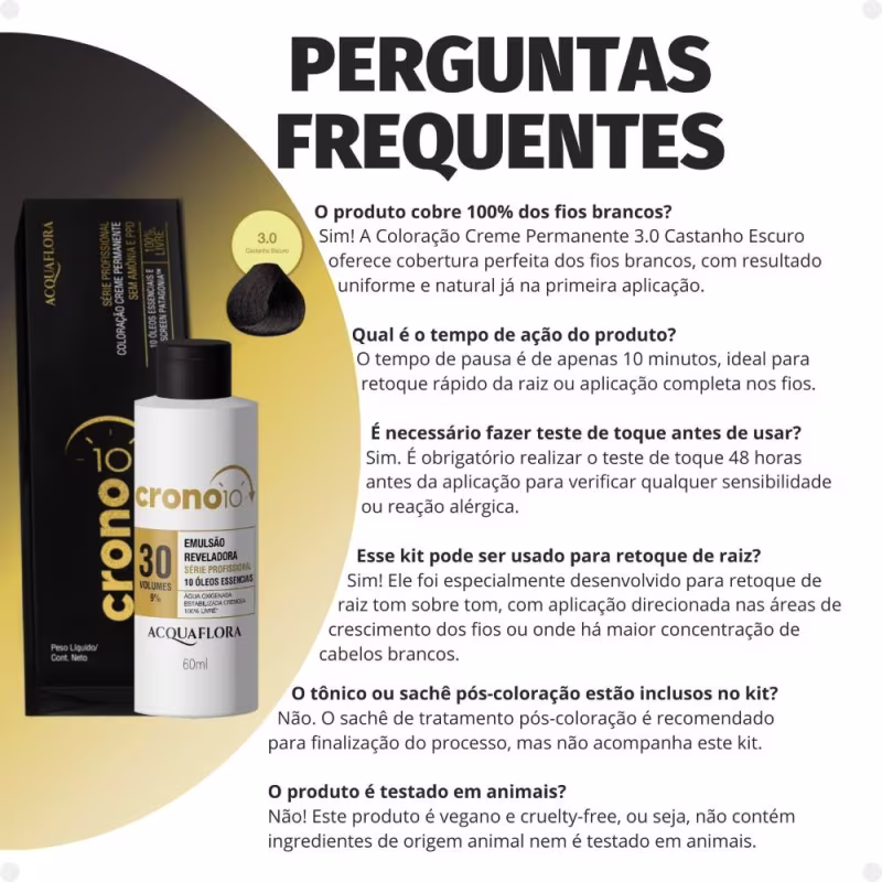 Kit Acquaflora Crono 10: Coloração 3.0 Castanho Escuro + Emulsão Reveladora 30 Volumes (2 Produtos)