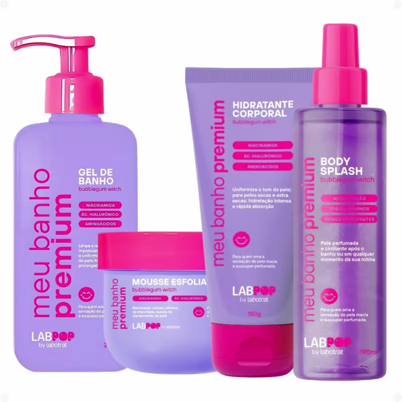 Kit LabPop by Labotrat Bubblegum Witch: Gel de Banho, Mousse Esfoliante, Hidratante Corporal e Body Splash