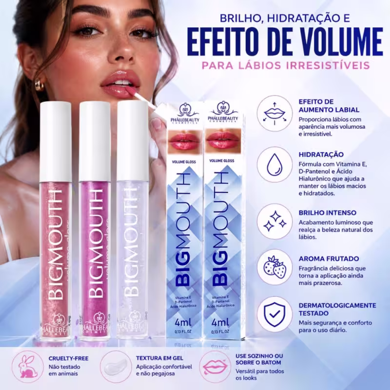 Kit Phállebeauty Big Mouth Gloss De Aumento: 1 Rose, 1 Pink Glow e 1 Rainbow