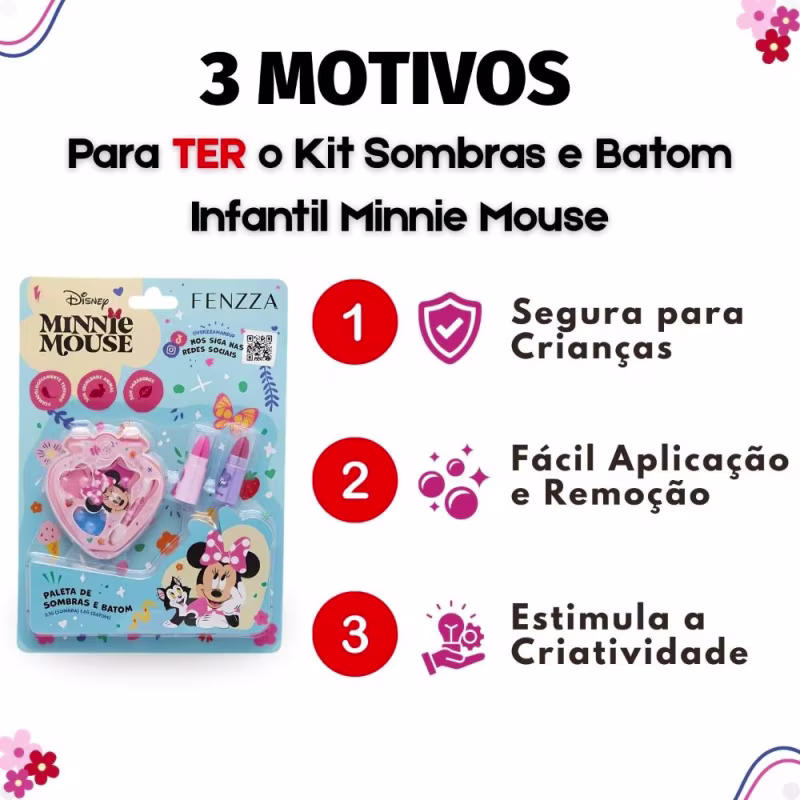 Kit Maquiagem Infantil Fenzza Disney Minnie Mouse: Paleta De Sombras e Batom DIS023