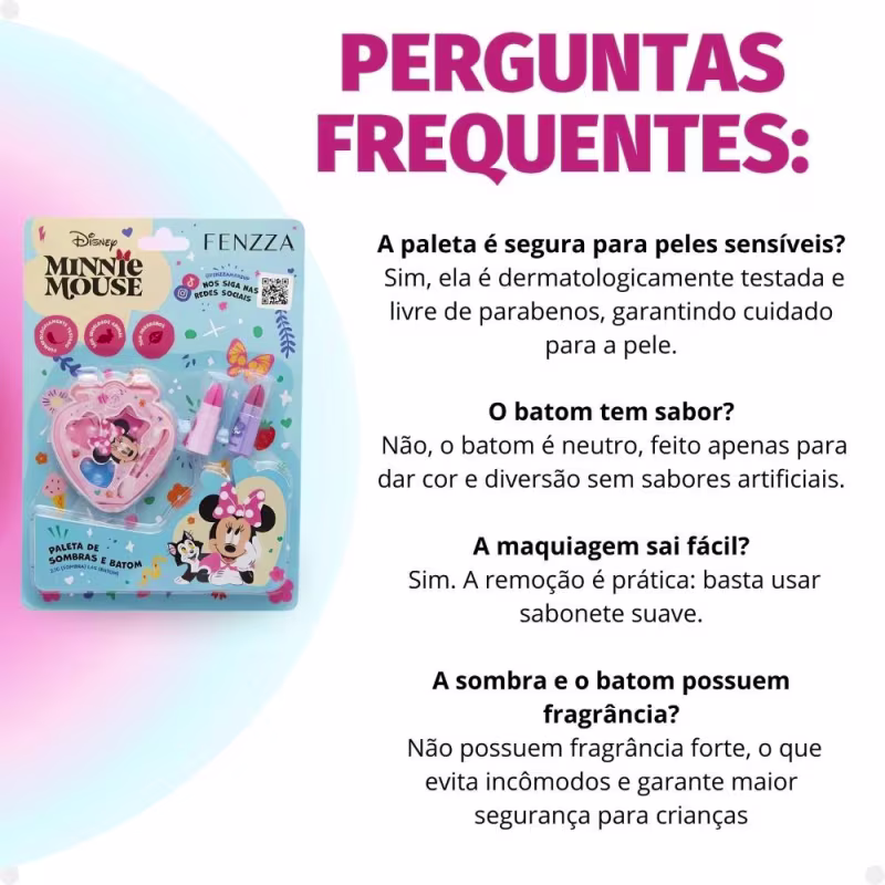 Kit Maquiagem Infantil Fenzza Disney Minnie Mouse: Paleta De Sombras e Batom DIS023