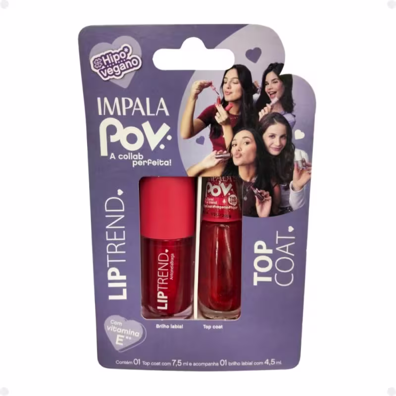 Kit Impala Pov 1.2 Lip Trend Antonela: 1 Top Coat e 1 Gloss Labial