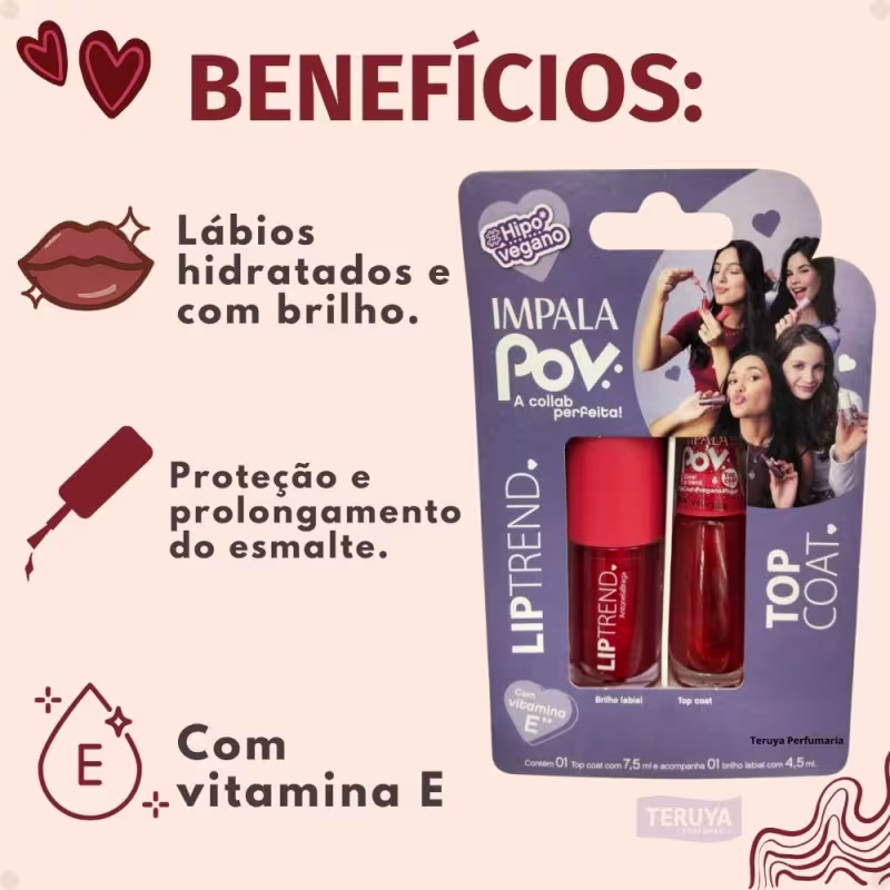 Kit Impala Pov 1.2 Lip Trend Antonela: 1 Top Coat e 1 Gloss Labial