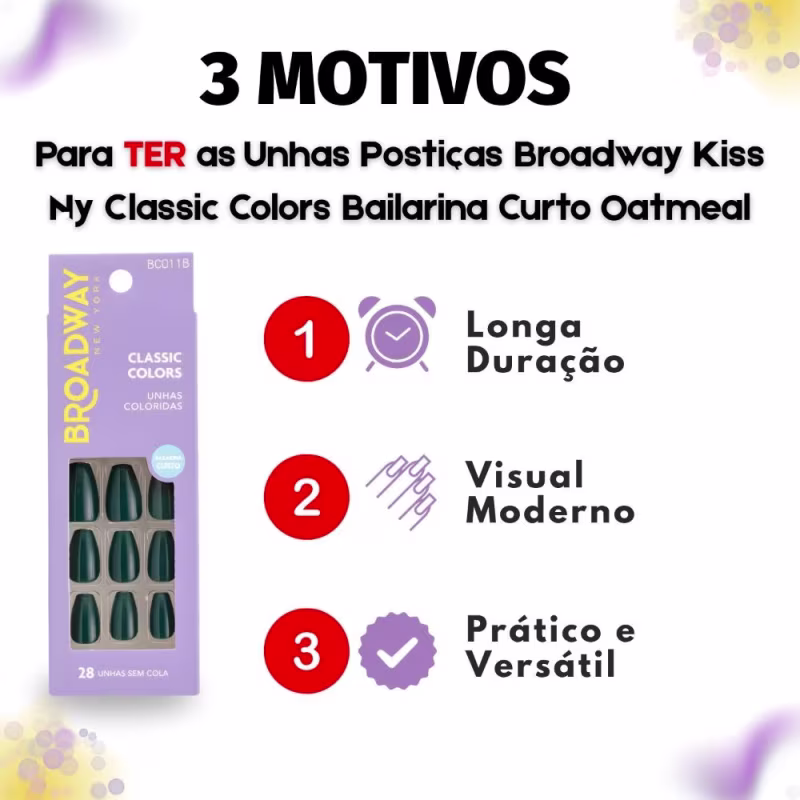 Unhas Postiças Broadway Kiss Ny Classic Colors Bailarina Longo Oatmeal Bco11b