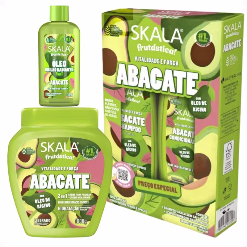 Kit Skala Frutástica Abacate: Shampoo, Condicionador, Creme Tratamento 1000g e Óleo Capilar 90ml