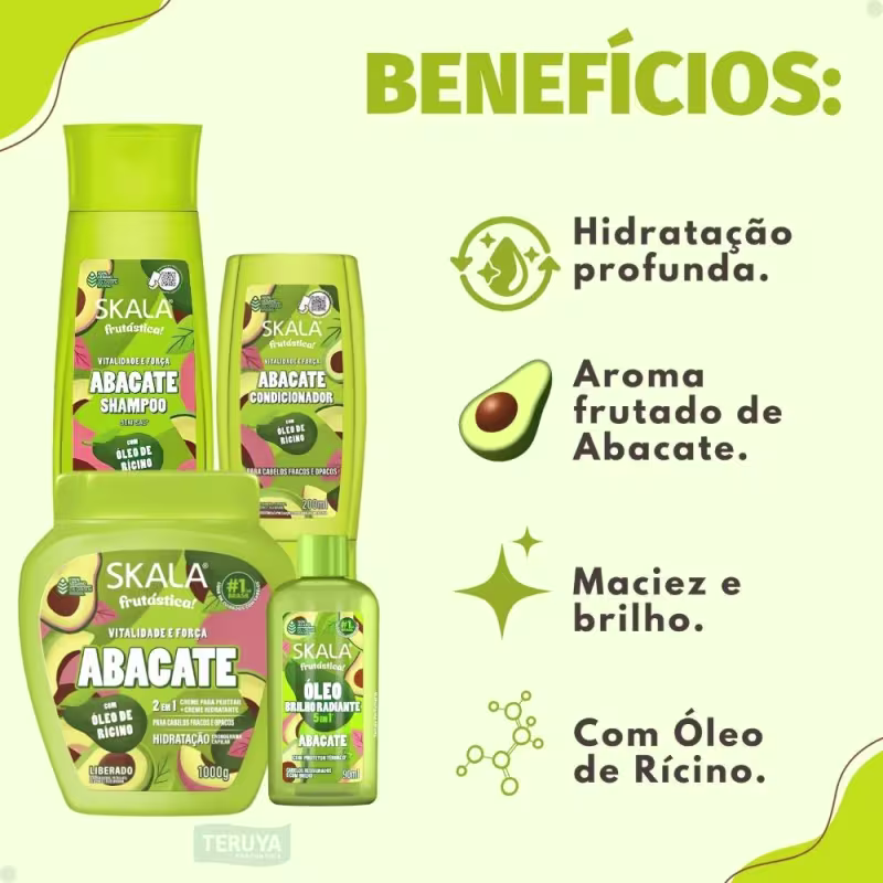 Kit Skala Frutástica Abacate: Shampoo, Condicionador, Creme Tratamento 1000g e Óleo Capilar 90ml