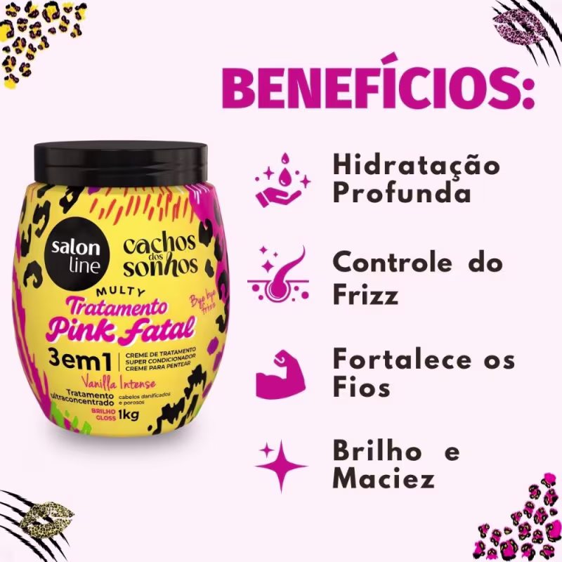 Creme Capilar 3 Em 1 Salon Line Multy Tratamento Pink Fatal Cachos Dos Sonhos 1kg