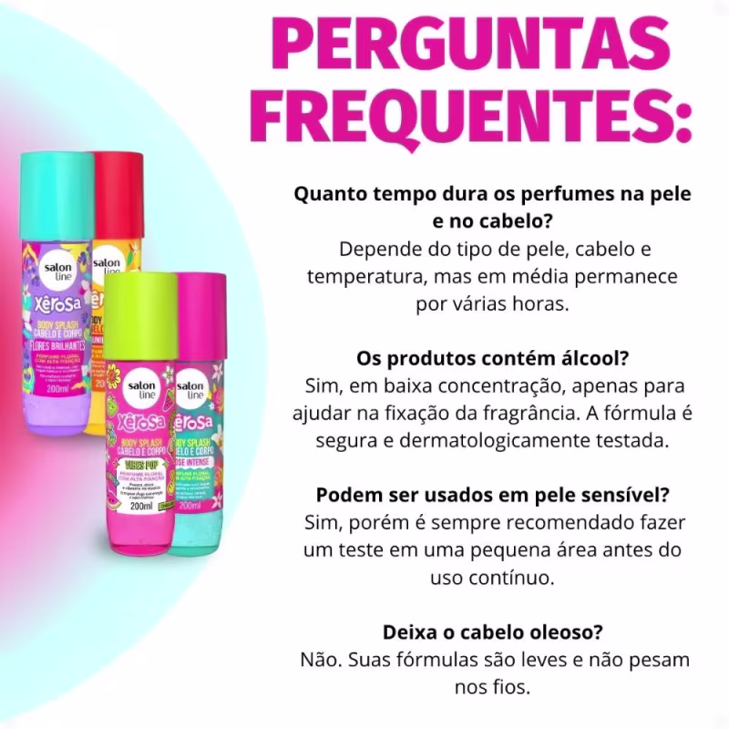 Kit Salon Line Body Splash Cabelo e Corpo Xêrosa: Baunilha Doce, Vibes Pop, Rose Intense e Flores Brilhantes 200ml