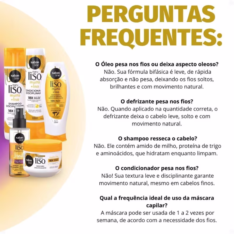 Kit Salon Line Meu Liso Muito + Liso: Shampoo, Condicionador, Máscara 300g, Defrizante e Óleo Bifásico 120ml