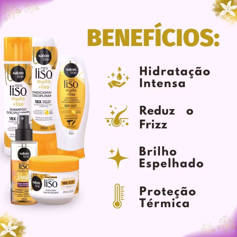 Kit Salon Line Meu Liso Muito + Liso: Shampoo, Condicionador, Máscara 300g, Defrizante e Óleo Bifásico 120ml