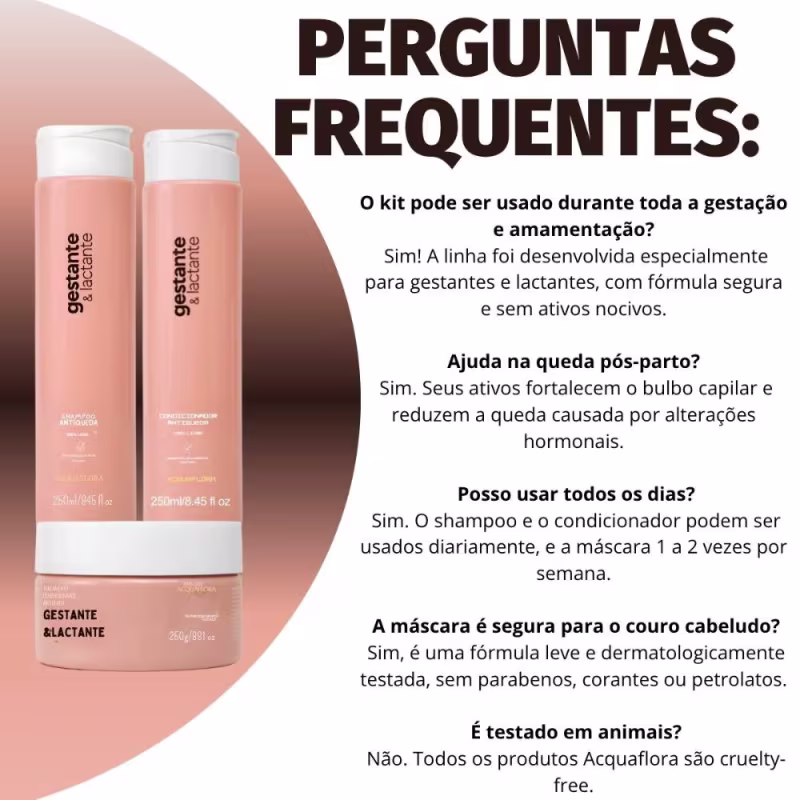 Kit Acquaflora Gestante e Lactante Antiqueda: Shampoo, Condicionador 250ml e Máscara Capilar 250g