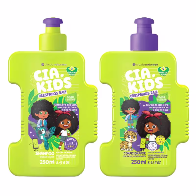Kit Cia Da Natureza Praia Crespinhos Raiz: Shampoo, Condicionador 250 ml, Balde e Acessórios