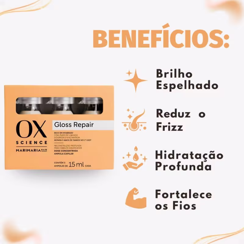 Kit Dose Concentrada Ox Science Mari Maria Hair Gloss Repair 15ml Com 3