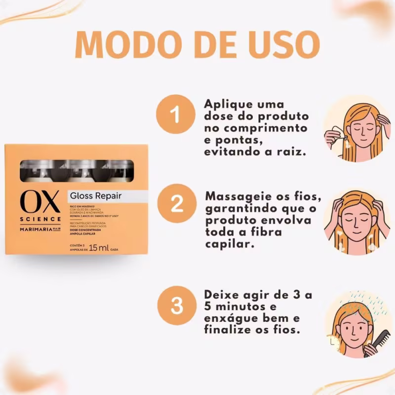 Kit Dose Concentrada Ox Science Mari Maria Hair Gloss Repair 15ml Com 3