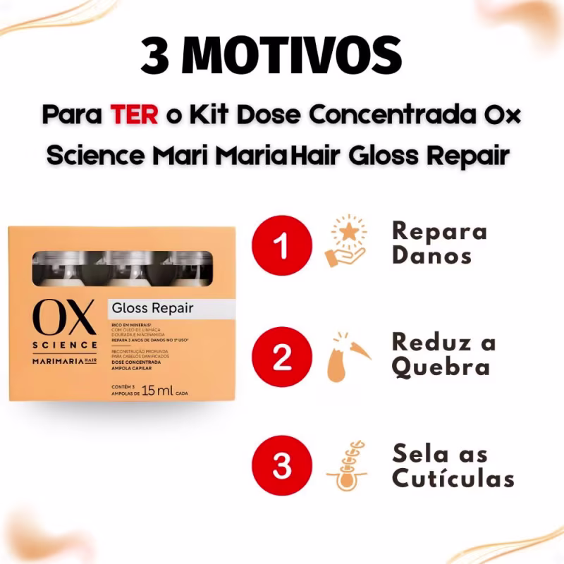 Kit Dose Concentrada Ox Science Mari Maria Hair Gloss Repair 15ml Com 3