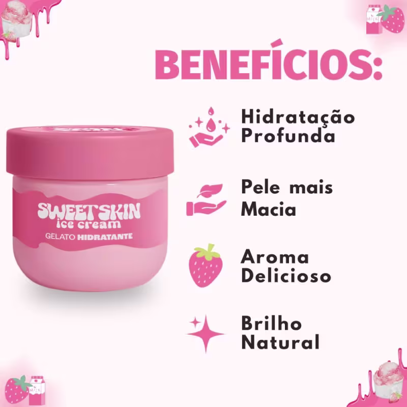 Hidratante Corporal Gelato Dailus Sweet Skin Ice Cream Morango Ao Leite 200ml