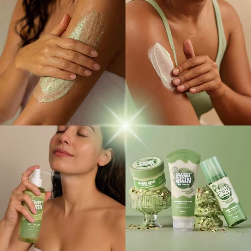 Kit Dailus Sweet Skin Ice Cream Mousse De Pistache: Sabonete Esfoliante, Hidratante Corporal e Body Splash 200ml
