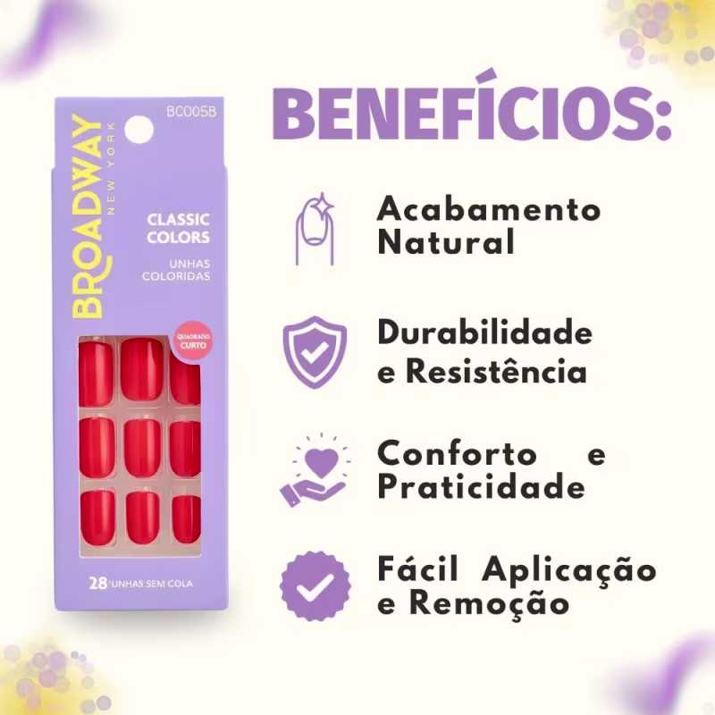 Unhas Postiças Broadway Kiss Ny Classic Colors Quadrado Curto Vintage Bco05b