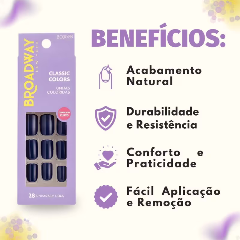 Unhas Postiças Broadway Kiss Ny Classic Colors Quadrado Curto Baby Blue Bco02b