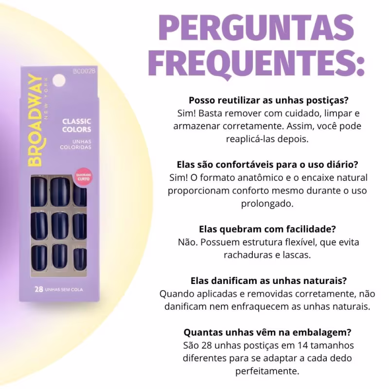 Unhas Postiças Broadway Kiss Ny Classic Colors Quadrado Curto Baby Blue Bco02b