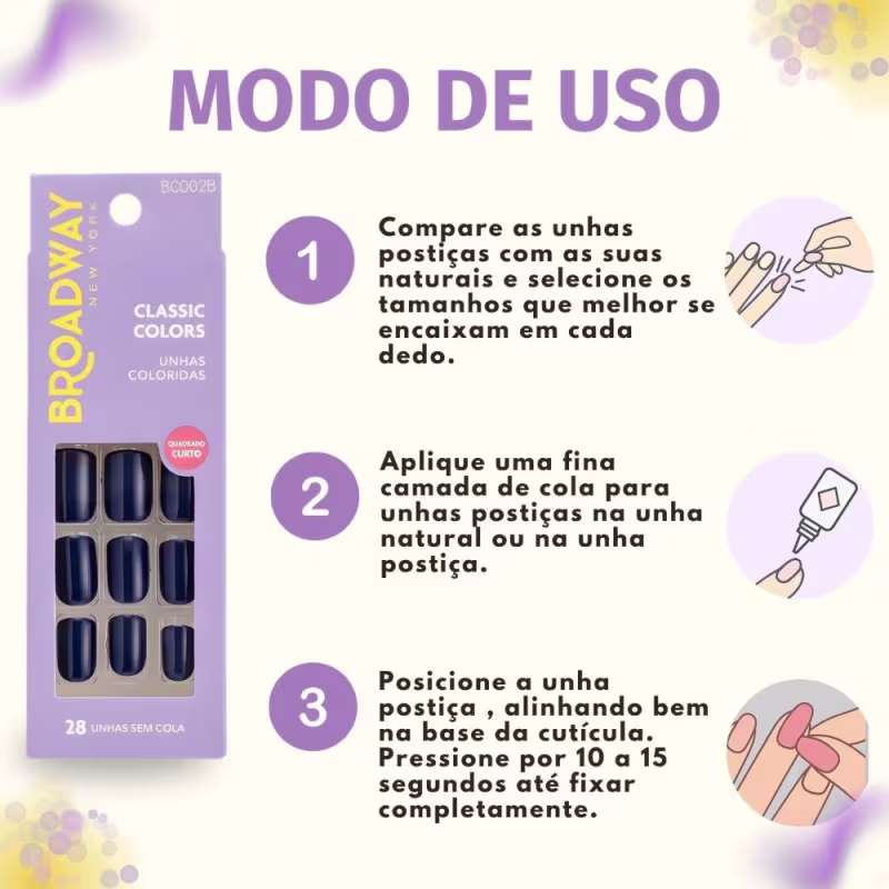 Unhas Postiças Broadway Kiss Ny Classic Colors Quadrado Curto Baby Blue Bco02b