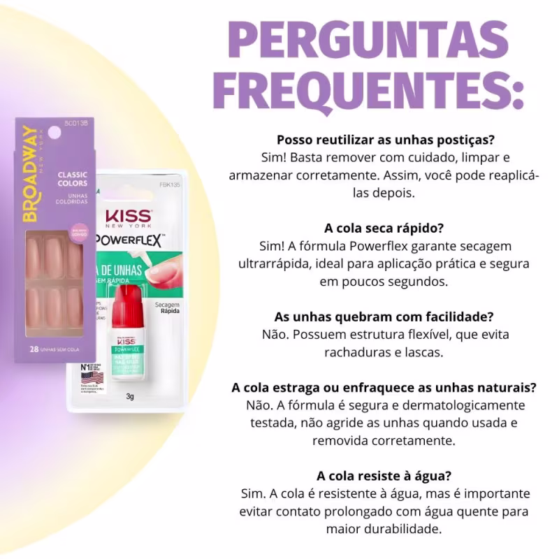 Kit Kiss New York: Unhas Postiças Bailarina Longo Moonlight e Cola De Unhas 3g