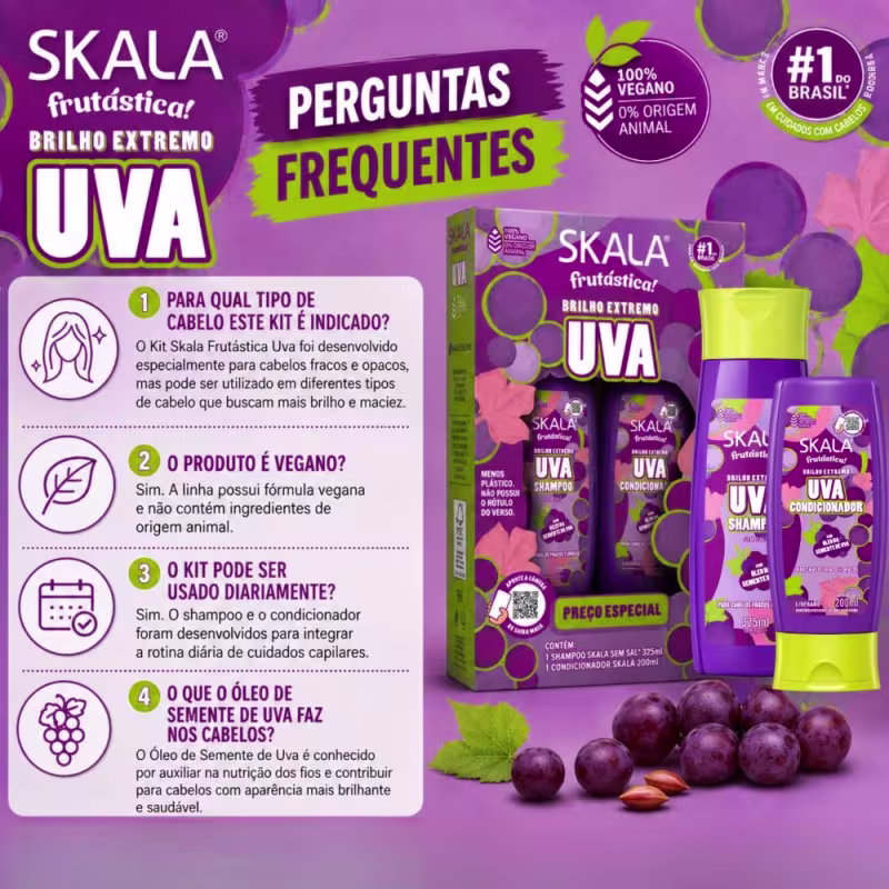 Kit Skala Frutástica! Uva: Shampoo 325ml e Condicionador 200ml