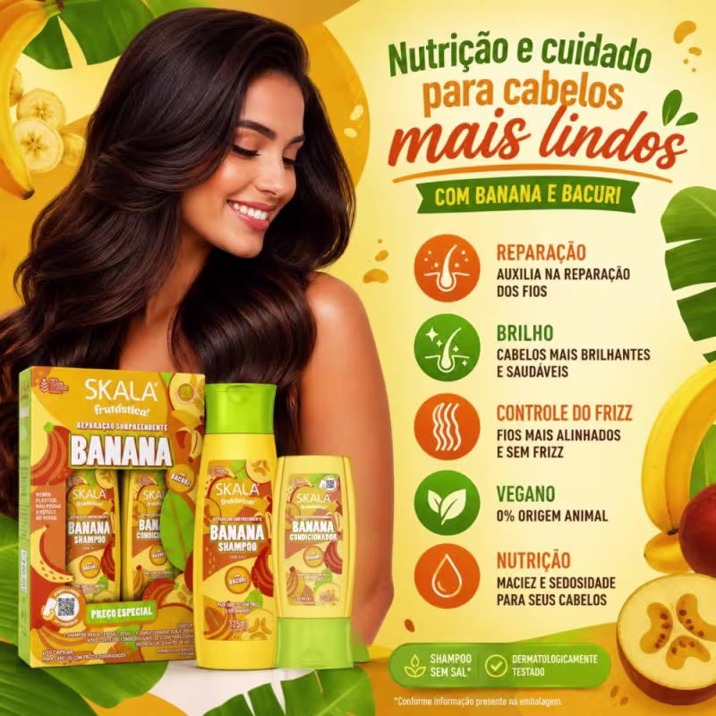 Kit Skala Frutástica! Banana: Shampoo 325ml e Condicionador 200ml