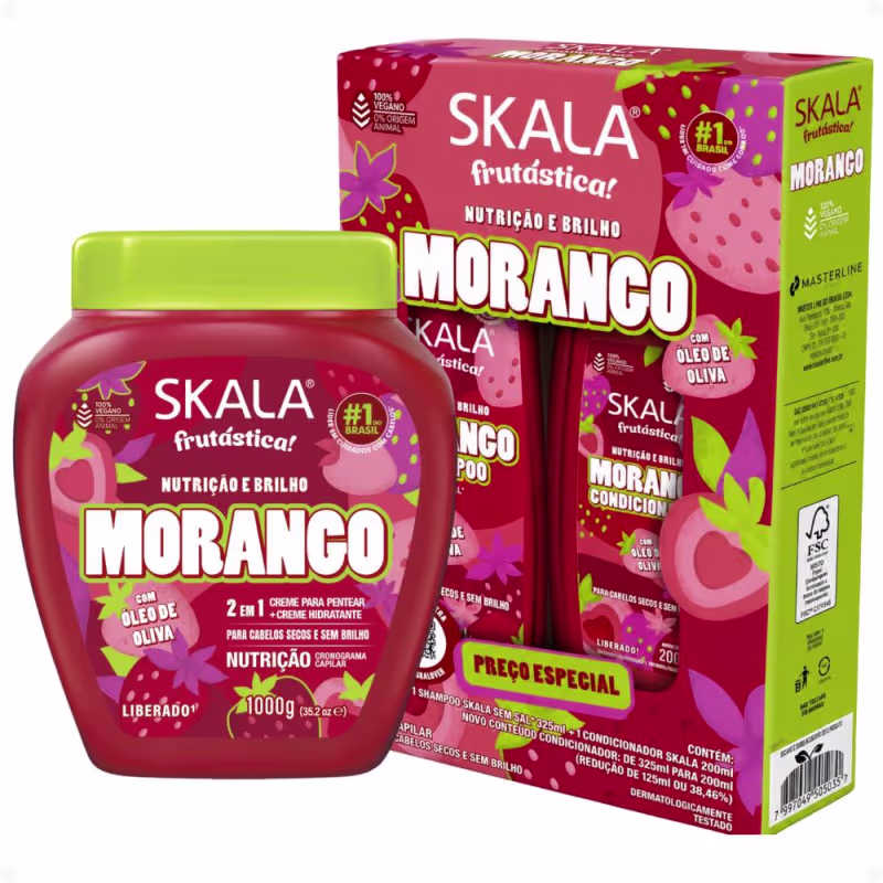 Kit Skala Frutástica! Morango: Shampoo 325ml, Condicionador 200ml e Creme De Tratamento 1000g