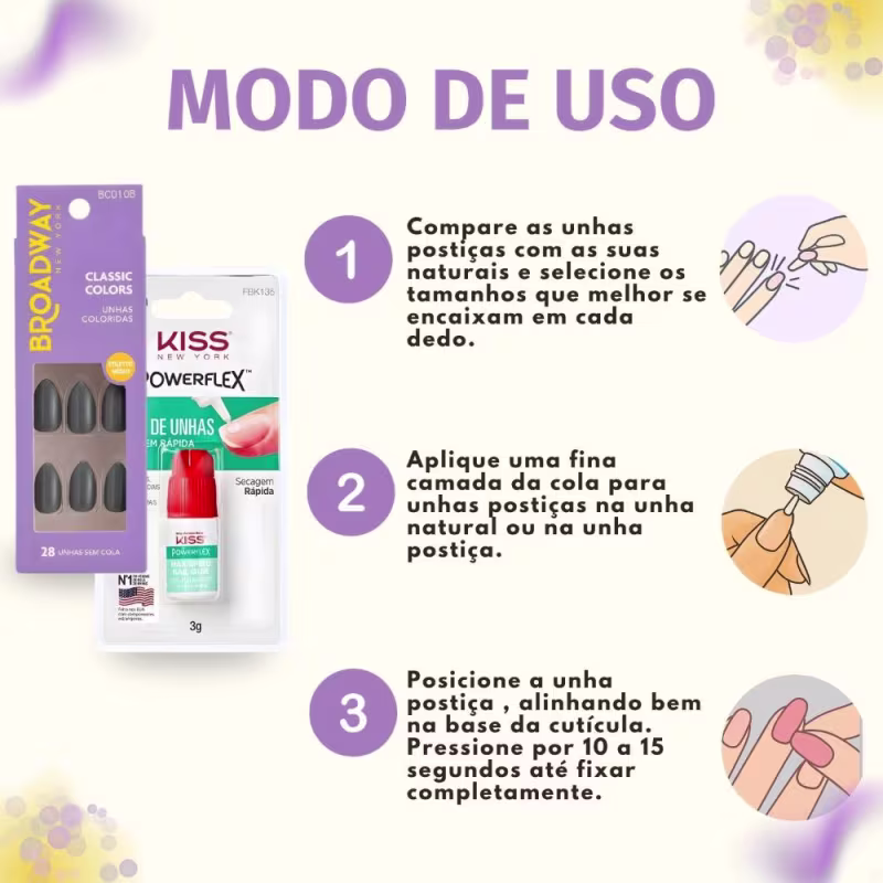Kit Kiss New York: Unhas Postiças Stiletto Médio Cool Mint e Cola De Unhas 3g