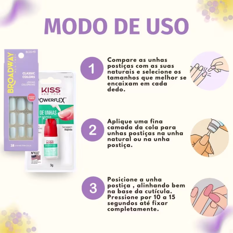 Kit Kiss New York: Unhas Postiças Quadrado Curto Lipstick e Cola De Unhas 3g