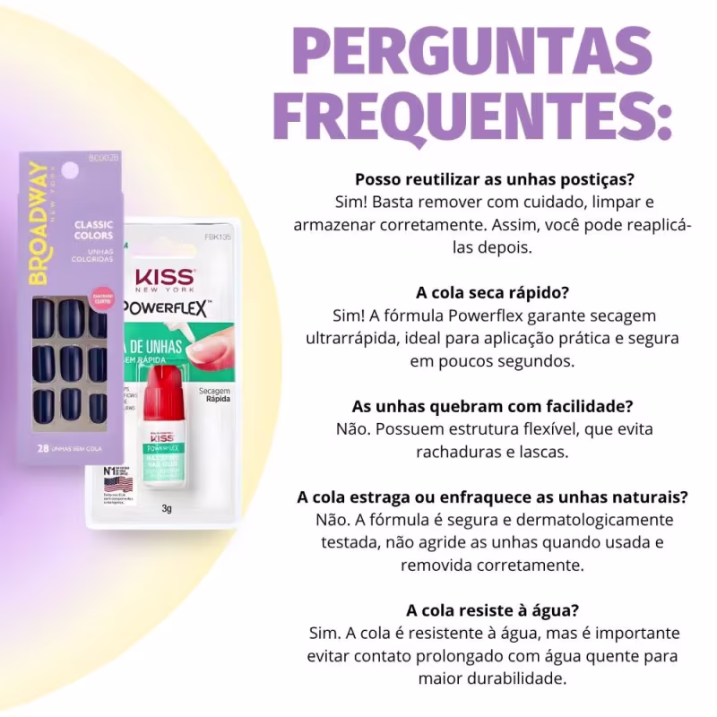Kit Kiss New York: Unhas Postiças Quadrado Curto Baby Blue e Cola De Unhas 3g