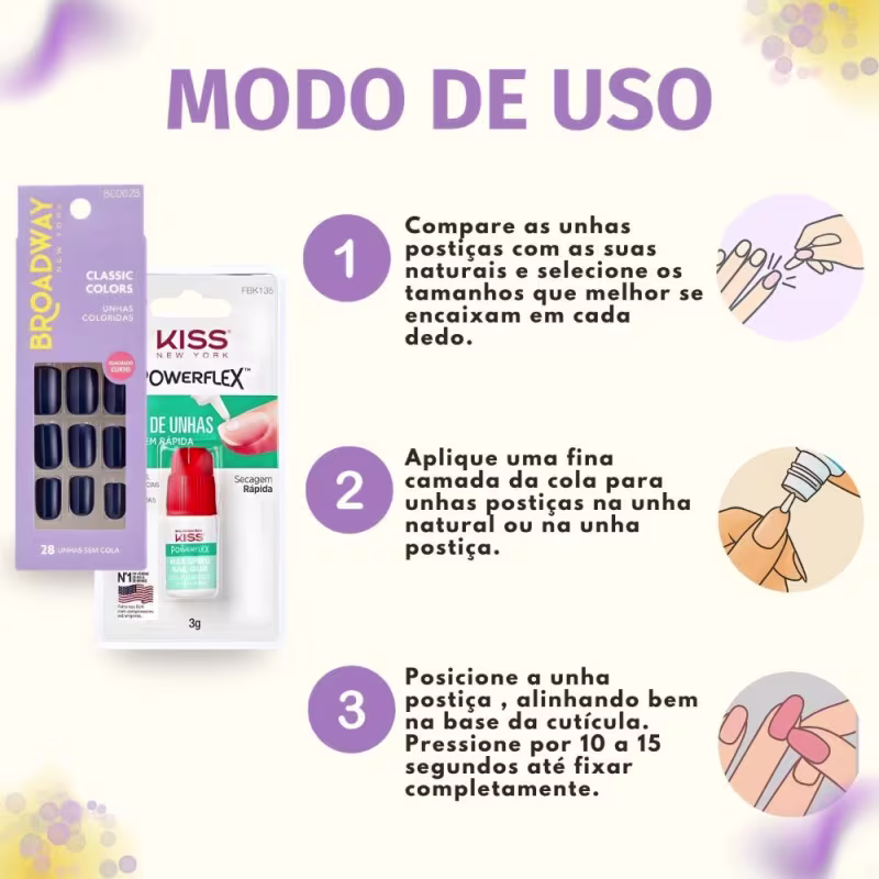 Kit Kiss New York: Unhas Postiças Quadrado Curto Baby Blue e Cola De Unhas 3g