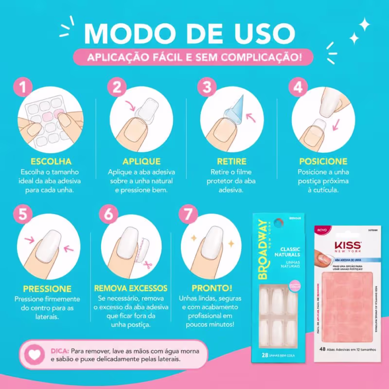 Kit Kiss New York: Unhas Postiças Bailarina Longo Dream e Abas Adesivas De Unhas