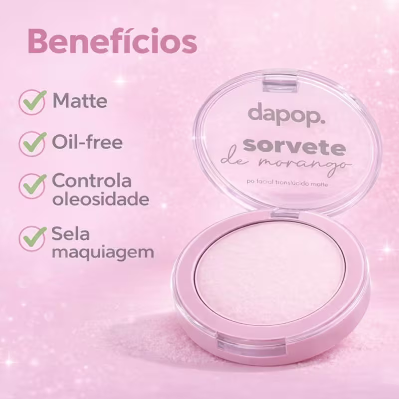 Pó Facial Translúcido Matte Dapop Sorvete De Morango Dp2398