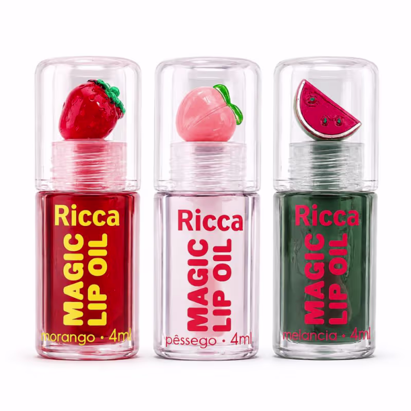 Kit Ricca Magic Lip Oil: Morango, Melancia e Pessego