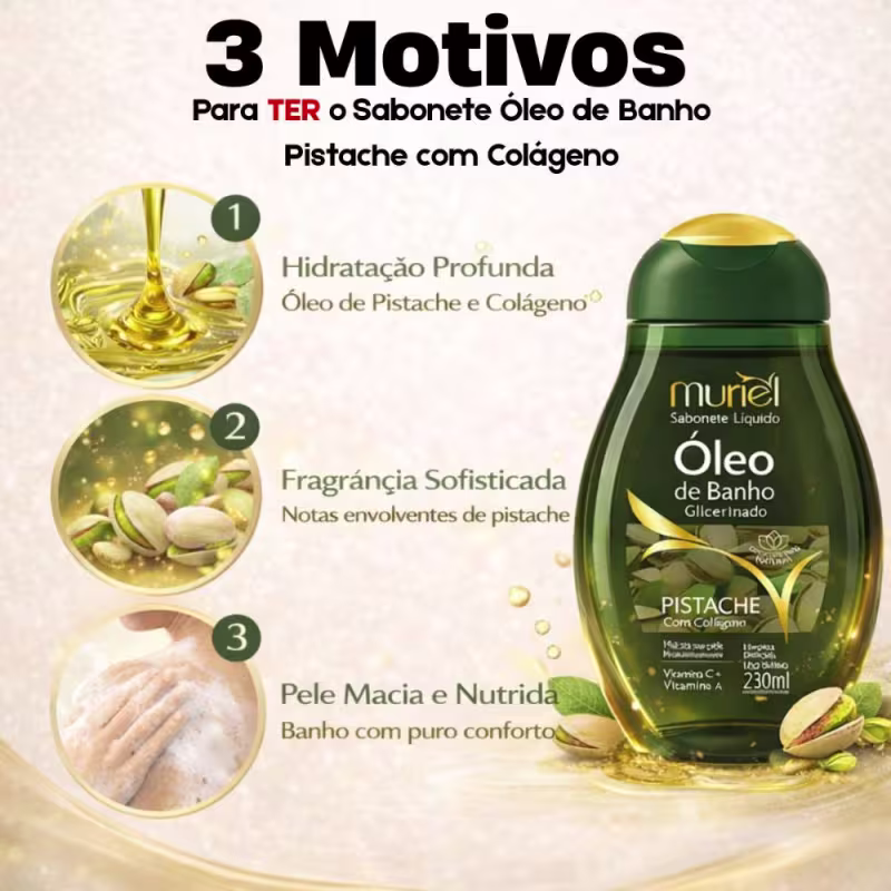 Sabonete Líquido Muriel Óleo De Banho Glicerinado Pistache Com Colágeno 230ml