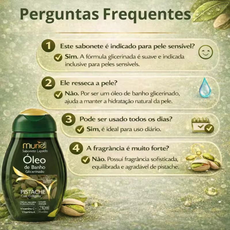 Sabonete Líquido Muriel Óleo De Banho Glicerinado Pistache Com Colágeno 230ml