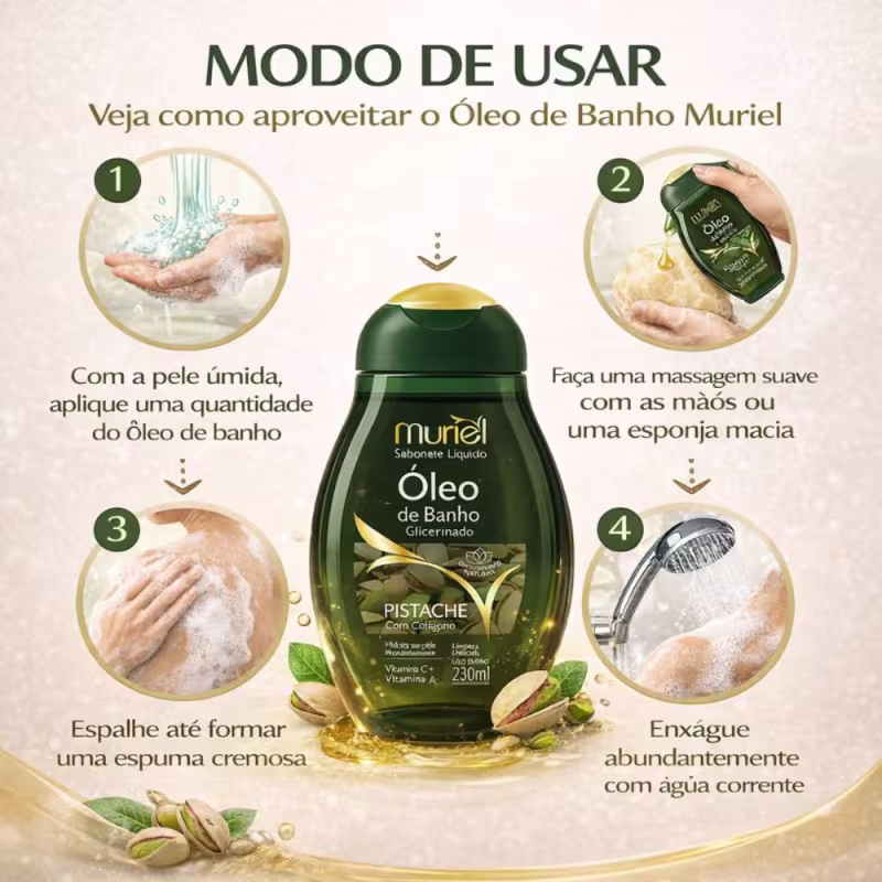 Sabonete Líquido Muriel Óleo De Banho Glicerinado Pistache Com Colágeno 230ml