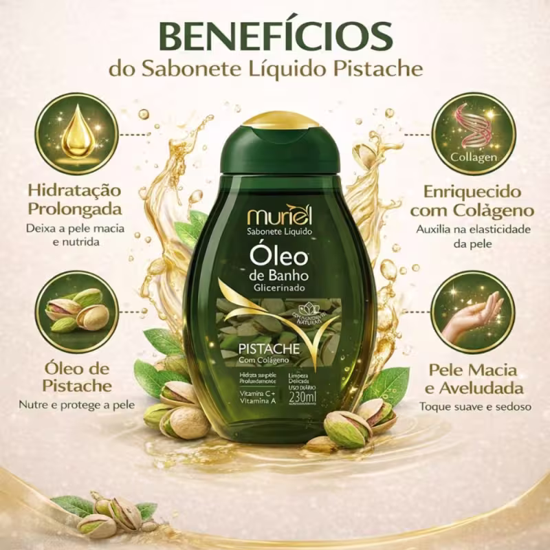 Sabonete Líquido Muriel Óleo De Banho Glicerinado Pistache Com Colágeno 230ml