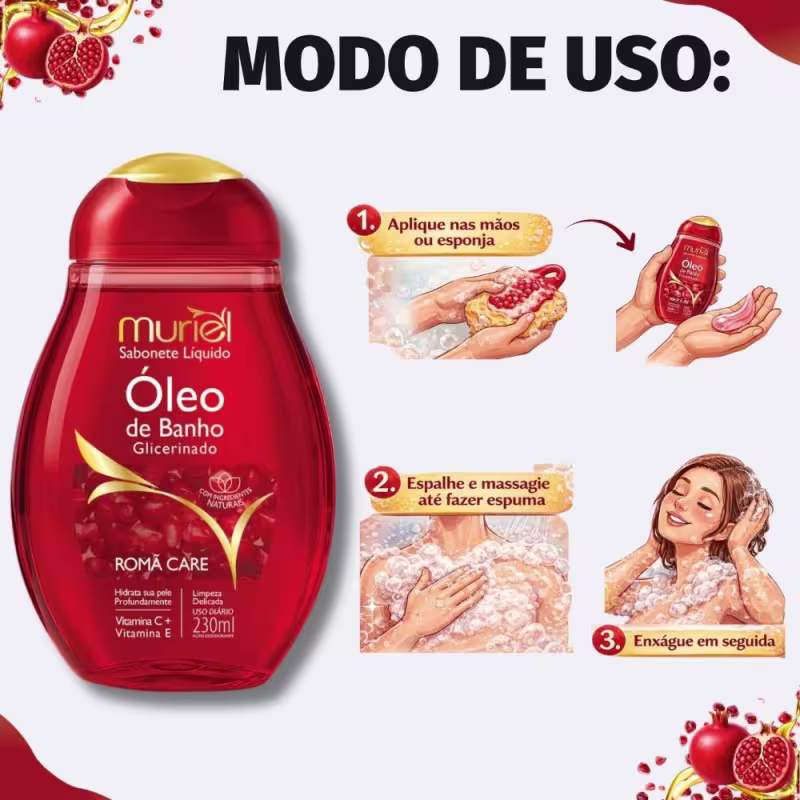 Sabonete Líquido Muriel Óleo de Banho Glicerinado Romã Care 230ml