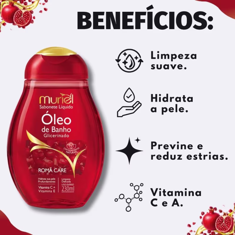 Sabonete Líquido Muriel Óleo de Banho Glicerinado Romã Care 230ml