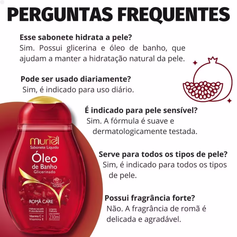 Sabonete Líquido Muriel Óleo de Banho Glicerinado Romã Care 230ml