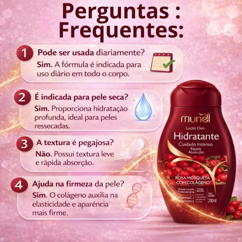 Loção Deo Hidratante Corporal Muriel Rosa Mosqueta Com Colágeno 200ml